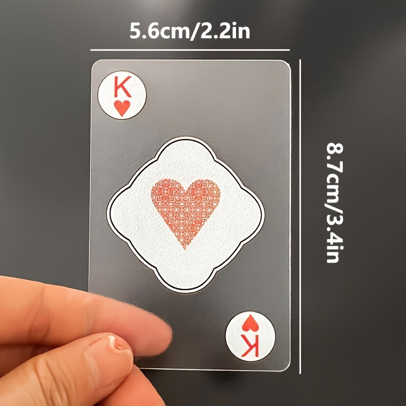 Waterproof transparent plastic playing cards with creative crystal design. Durable PVC material, suitable for ages 14+. Ideal for board games and classic card games.