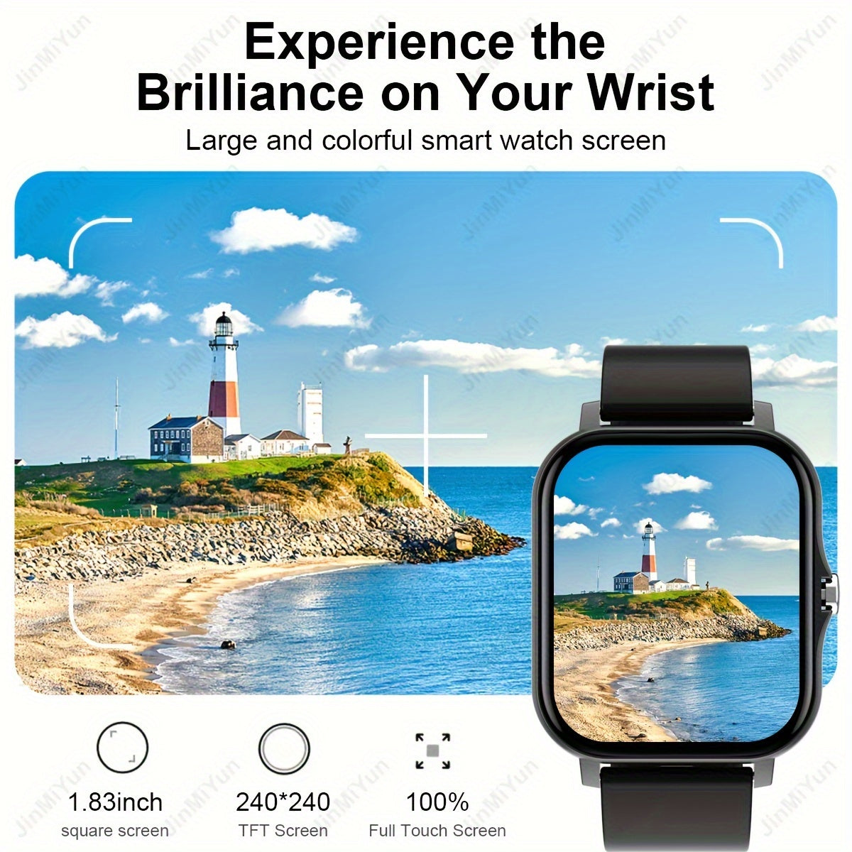 1.83-inch Full-screen Touch Sports Smart Watch for Men and Women, ideal for outdoor activities. Features wireless calling/message reminders, multiple sports modes, information reminders