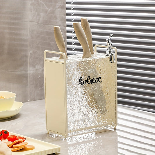 Premium Acrylic and Metal Knife Holder - Versatile Kitchen Organizer for Knives and Scissors, Durable Mold-Resistant Countertop Storage Solution