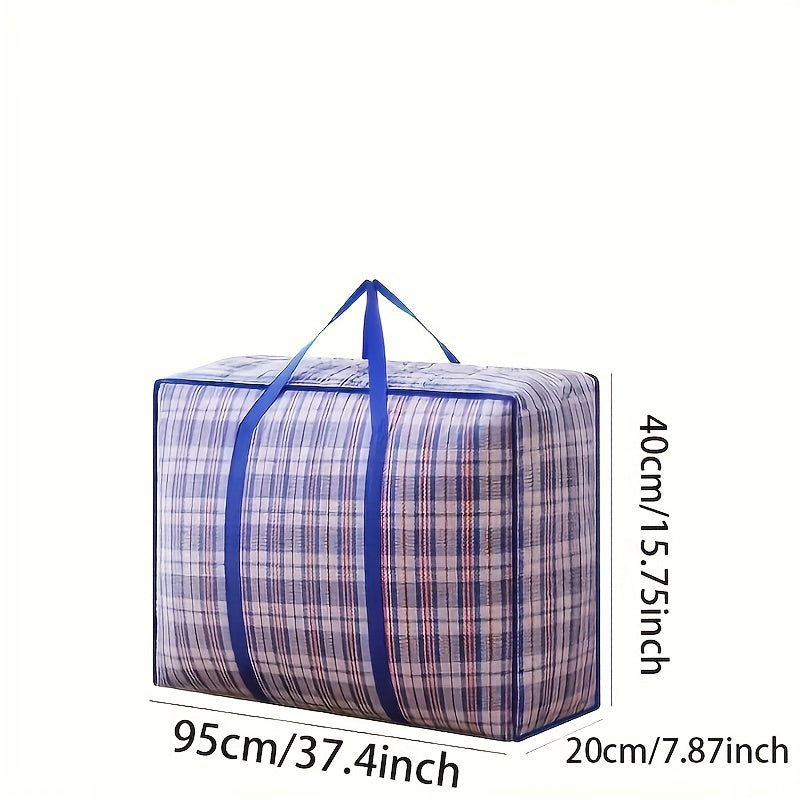 Large Waterproof Quilt Storage Bag - Durable, Zippered Tote with Handles for Easy Moving & Beach Use, Pink/Blue Checkered, Laundry Bags