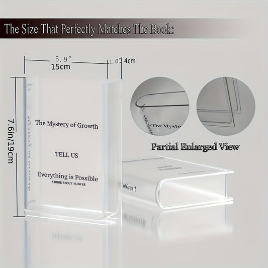 Acrylic transparent book vase, decorative vase holder, aesthetic room decor without flowers.