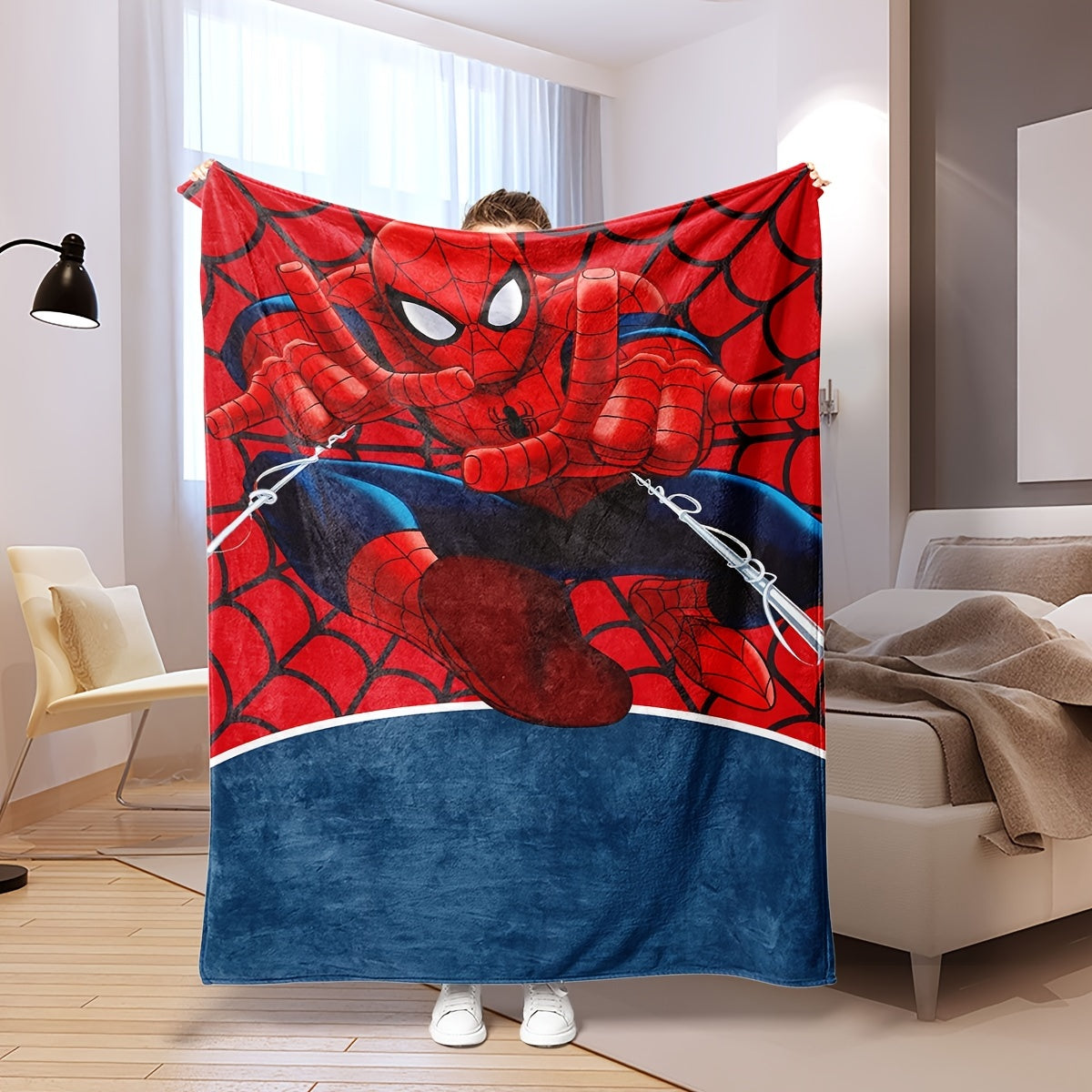 Soft, cozy Spider-Man plush throw blanket ideal for all seasons - perfect for gifting for couch, bed, travel, and car use.