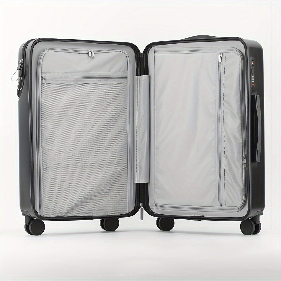 Compact 20-inch carry-on with cup holder and retractable handle.