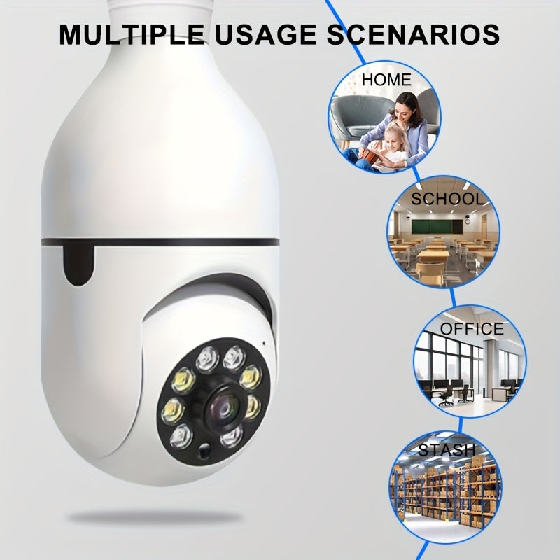 Upgrade your security with the 1080P HD Smart WiFi Light Bulb Camera! Featuring 355° PTZ, Motion Tracking, Two-Way Audio, Weatherproof design, Dual WiFi connectivity, and Alarm Notifications. This E27 Screw-In camera is the perfect security solution for