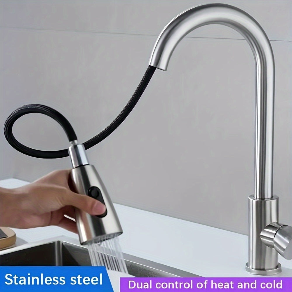 360° Rotating Kitchen Faucet with Hot & Cold Water Sprayer - Easy Install for RVs, Campers & Travel Trailers - Silvery Brushed Finish