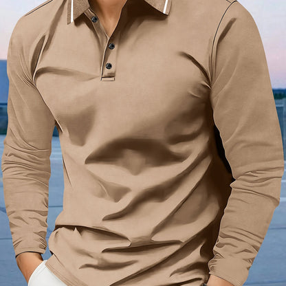 Men's casual long sleeve lapel shirt, breathable and comfortable for fall/winter in 400g fabric.