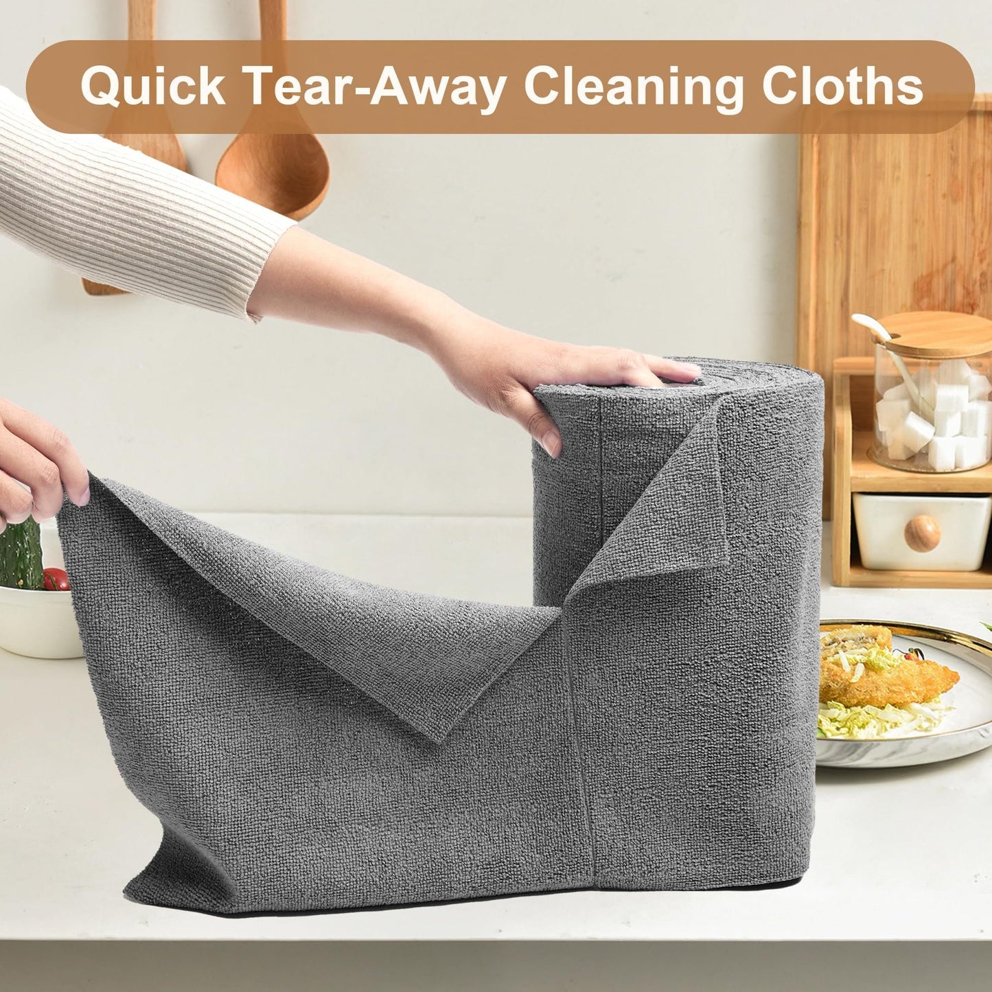 Roll of 80 Microfiber Cleaning Cloths, Tear-Away Non-Woven Nylon Towels, Extremely Absorbent Lint-Free Rags, 29.21cm x 29.21cm - Perfect for Household, Kitchen, Bathroom, Car, and Glass Cleaning