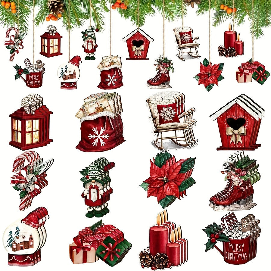 24-piece Festive Wooden Ornament Set for Holidays and Special Occasions