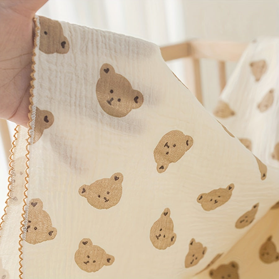 Keep your baby cozy and comfortable with our double-layer quilted gauze baby blanket. Made of pure cotton, this breathable blanket is perfect for spring and autumn outings. Featuring a cute bear animal cartoon design, this infant blanket also makes a