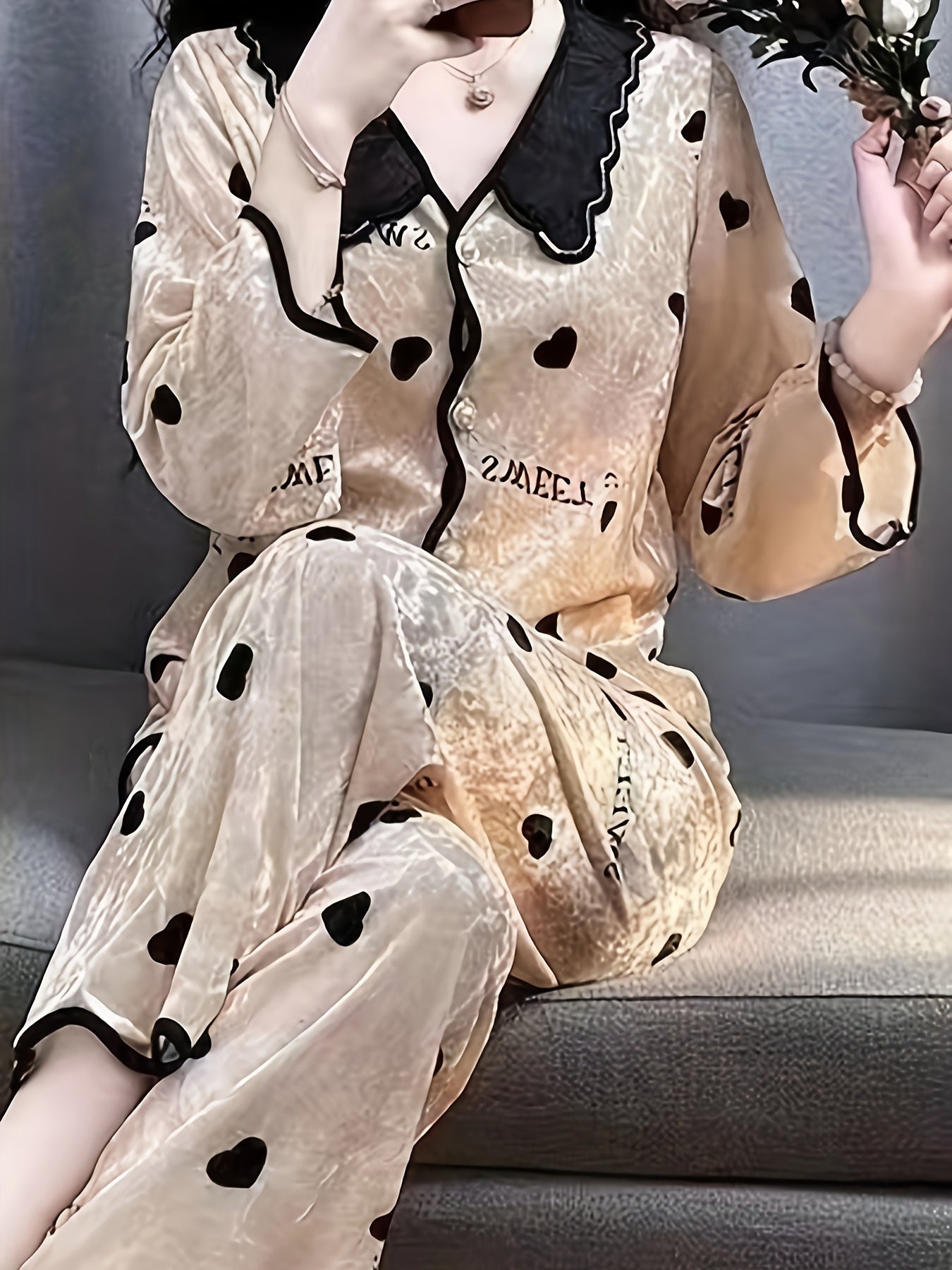 Gold velour pajama set for women, perfect for all seasons.