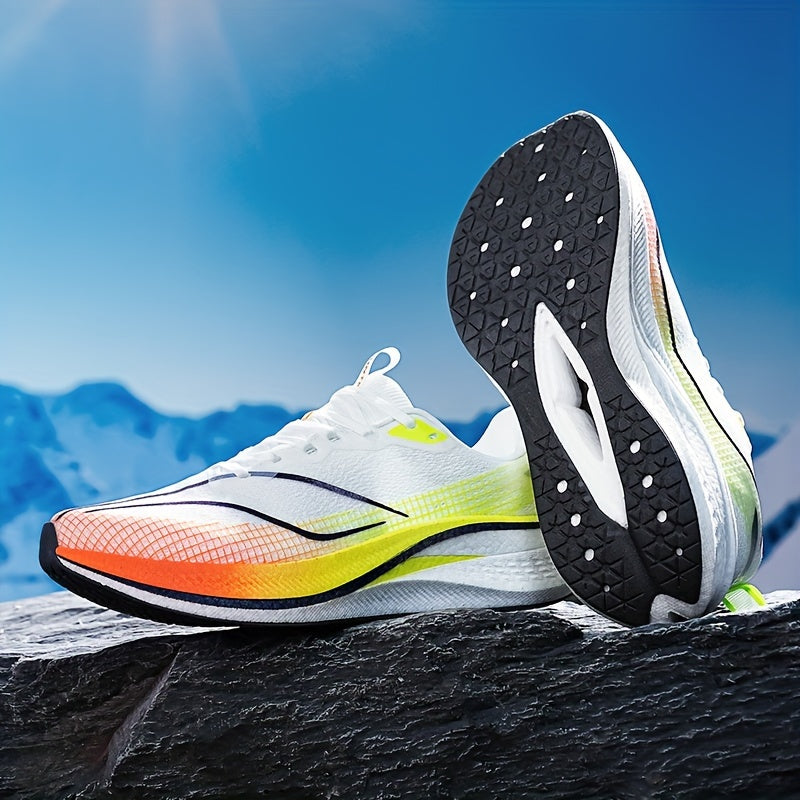 Men's lightweight running shoes with shock absorption, gradient color, and non-slip design for outdoor training.