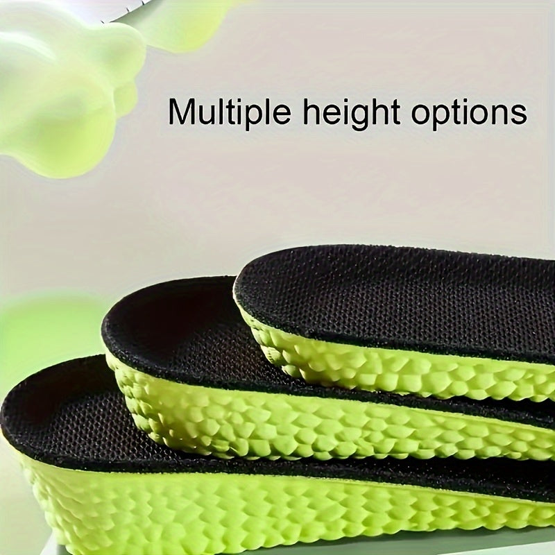 Comfort Height Boost Insoles for Sneakers, Men's & Women's Footwear, with EVA material for sweat absorption and odor resistance, plus invisible elastic design for enhanced support.