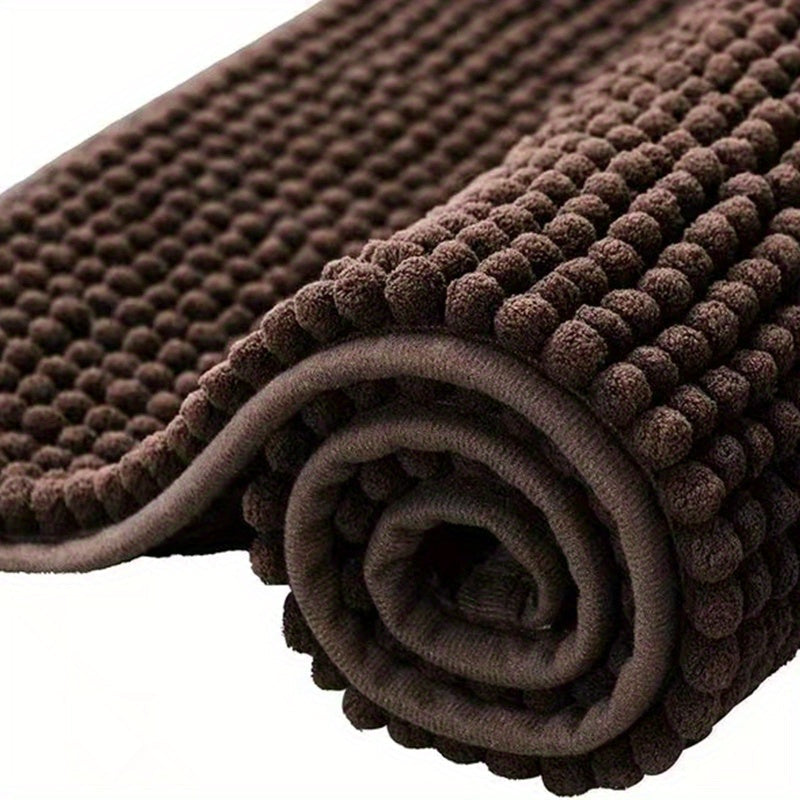 Get this luxurious Chenille Bath Mat, 2cm Thick, with a non-slip, super absorbent, quick-dry design. Made of woven polyester with rubber backing, this mat weighs 1450gsm and is perfect for the bathroom, kitchen, bedroom, or entryway. It also makes a