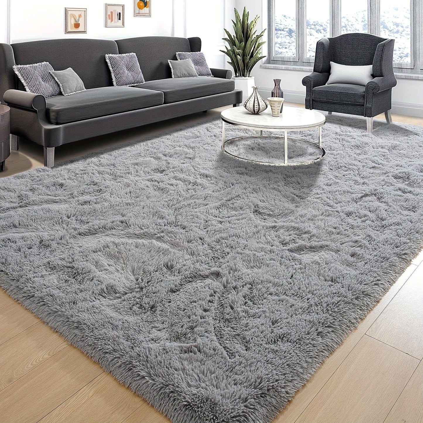 Luxurious Fluffy Area Rug, Soft Plush Polyester Carpet perfect for Living Room, Bedroom, Study, or Makeup Room. Features Non-Slip Nordic Style Home Decor, ideal for Holiday Decoration. Dry Clean Only.