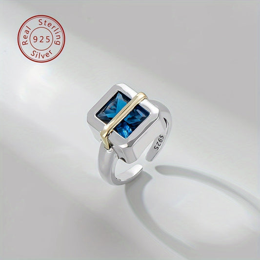 One piece of elegant and classic style, this 925 sterling silver geometric square ring features a stunning blue artificial diamond. Designed for ladies, this fashionable accessory is perfect for daily wear and makes for an ideal gift. Weighing 6.5g, it