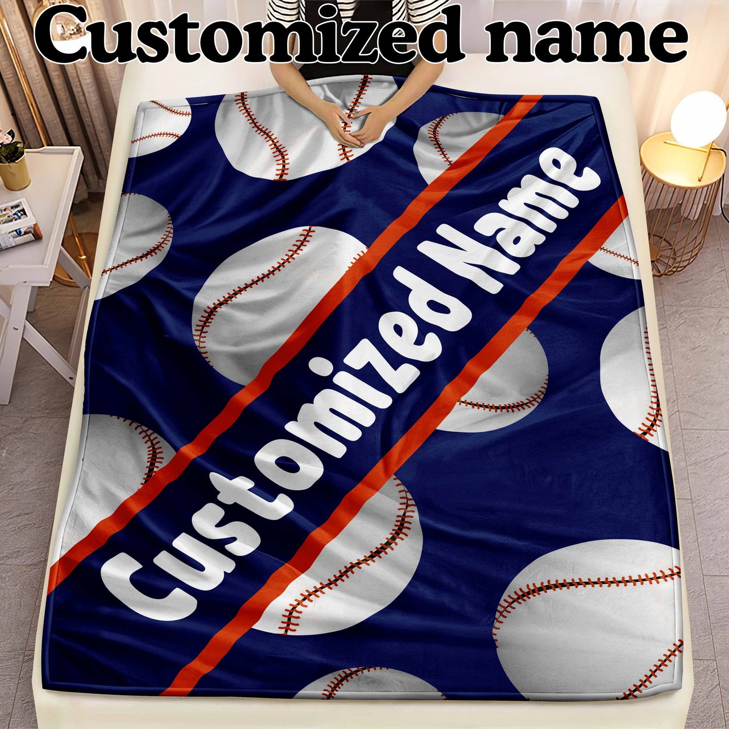 Fleece Baseball Blanket with Custom Name, Personalized Sports Throw, Reversible Design, Lightweight All-Season Sofa Camping Travel Blanket, Contemporary Style, Machine Washable, Superfine Fiber Cover, Knitted Fabric, 3D Baseball Print, 250-300g Square