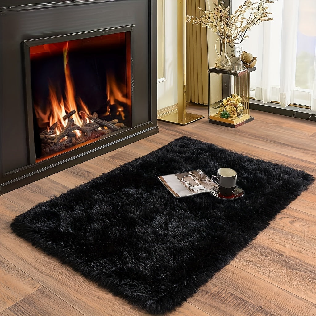 Cozy Black Faux Fur Area Rug - Soft and Luxurious Rectangle Rug for Living Room, Bedroom, and Home Decor - Easy to Clean, Long-Lasting Indoor Floor Rug