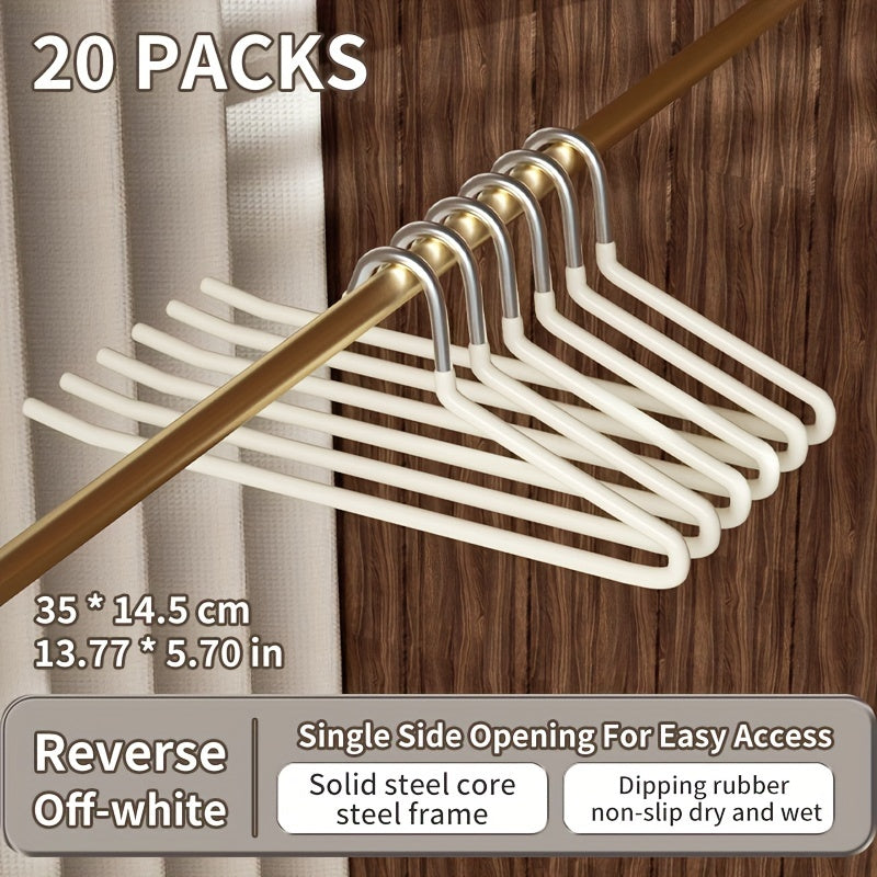 One set of 20pcs Goose-Neck Space-Saving Metal Pants Hangers, Non-slip Closet Organizers made of Durable Stainless Steel. Features Z-Shape design for Home Storage. Perfect for organizing clothes and maximizing space in your closet. Essential Home