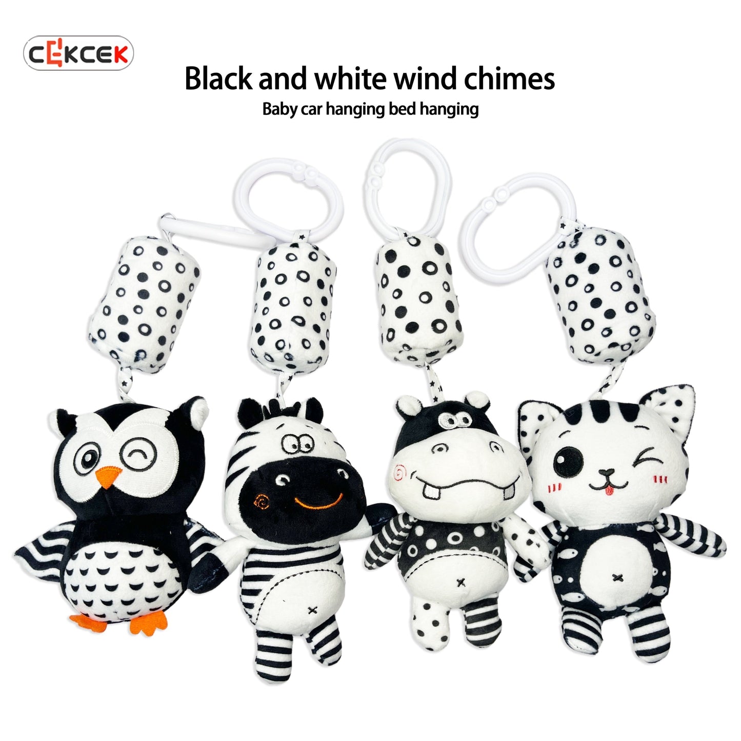 Black and white rattle wind chime for visual training in babies, perfect for early education and development. Makes a great gift for babies and toddlers.