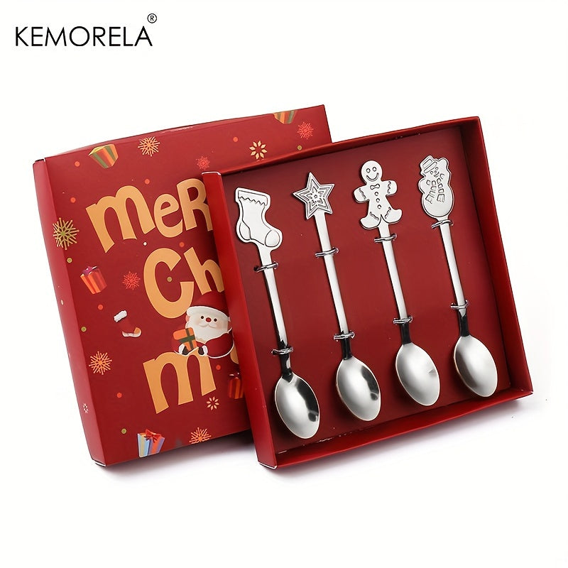 KEMORELA 4/6pcs Stainless Steel Mini Fork and Spoon Set with Q Version Cartoon Design for Christmas and Halloween festivities. Perfect holiday gift.