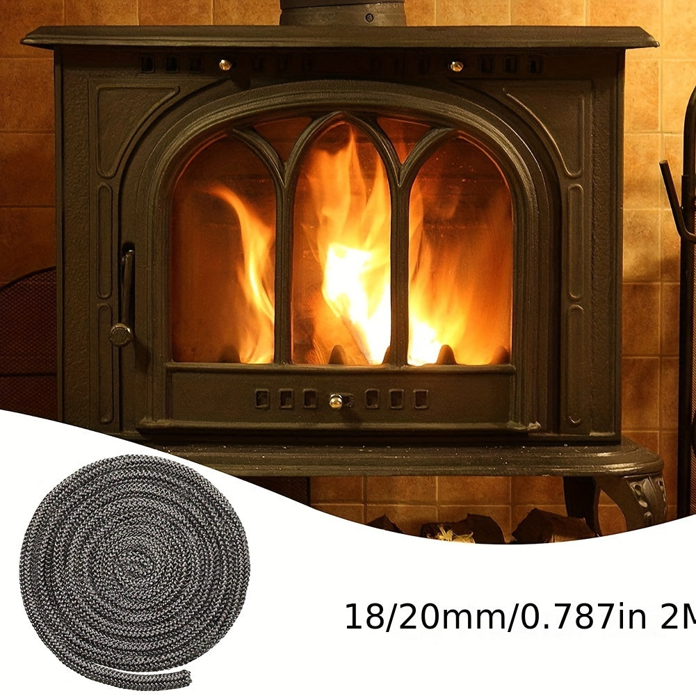 Fireplace wood stove door seal made of high-temperature resistant borosilicate glass fiber rope gasket. This black fireproof sealing tape is 18mm/20mm in width and 2m in length, perfect for thermal seal and smoke containment.