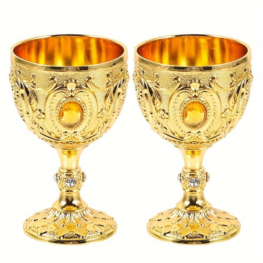 Two 30ML chalice goblets and an embossed diamond-encrusted metal shot glass for red or white wine, perfect for parties, weddings, and anniversaries.