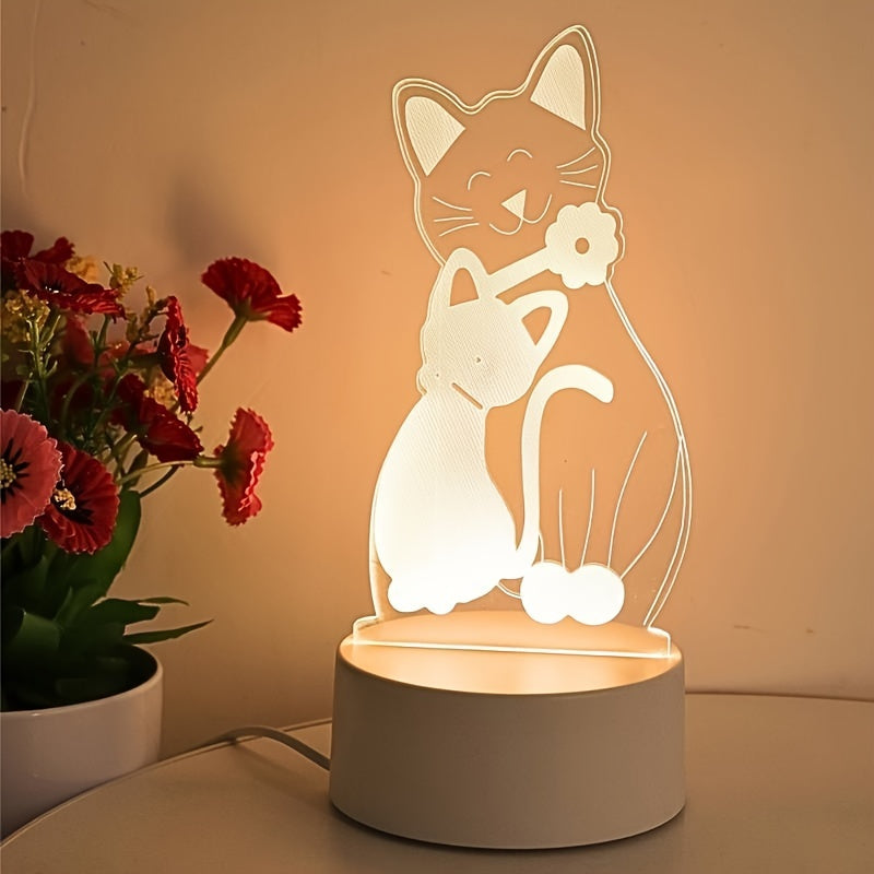 Dimmable cat couple night light with Art Deco style, USB-powered. Glass shade, animal theme, ideal gift for friends and lovers.