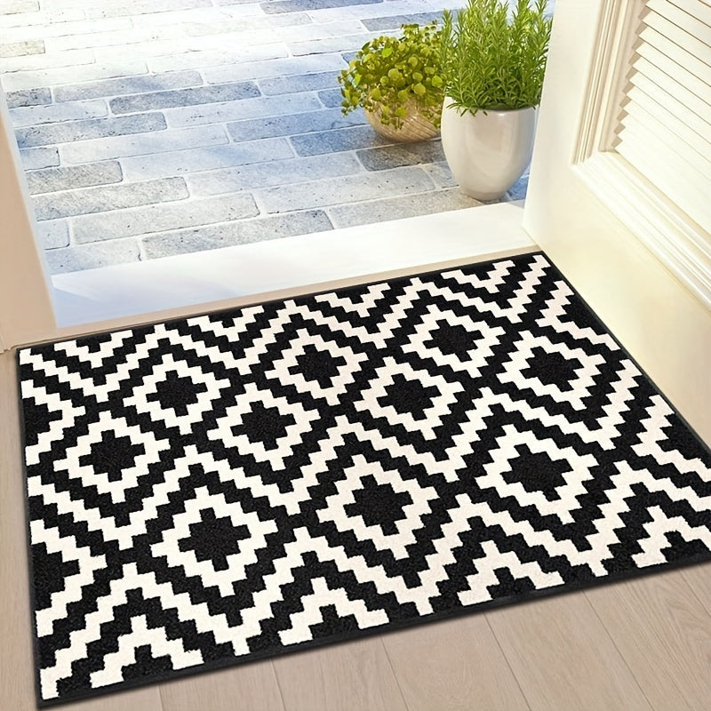 Plaid Doormat with Stain-Resistant Features - Absorbent and Non-Slip Rug for Entryways with Velvet Backing, Printed Design, Resistant to Dirt