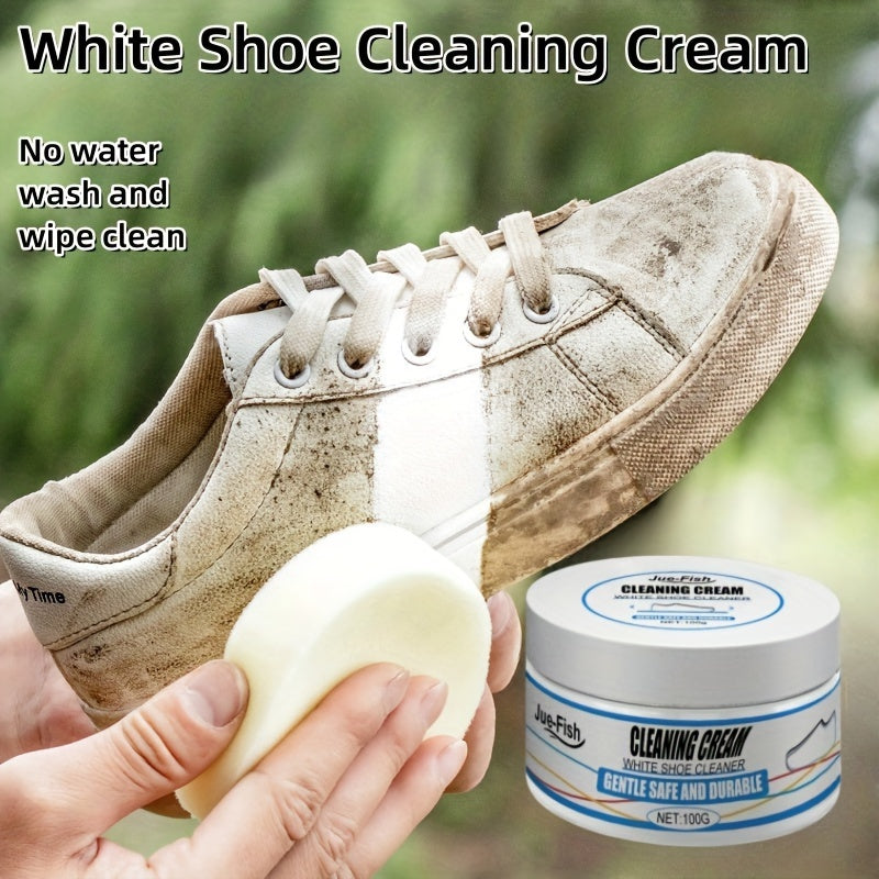 Whitening shoe cream for sneakers, canvas, and faux leather. Easy, no-rinse formula.