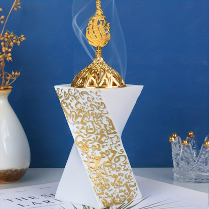 Stylish metal-lid incense burner for bedroom décor - resin crafted accent.