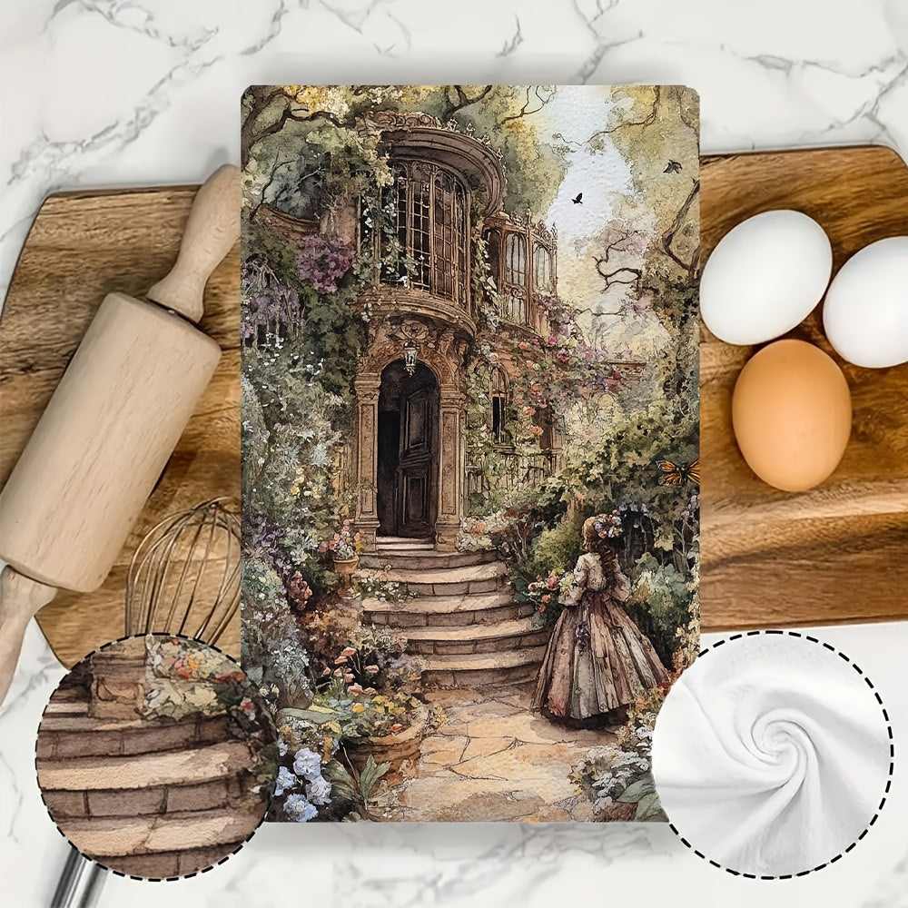 Upgrade your kitchen with a set of 2 ultra-soft towels inspired by the elegant beauty of a Victorian garden. These highly absorbent dish and hand towels are perfect for holiday decorations and are machine washable. Each towel measures 40.64X60.96 cm.