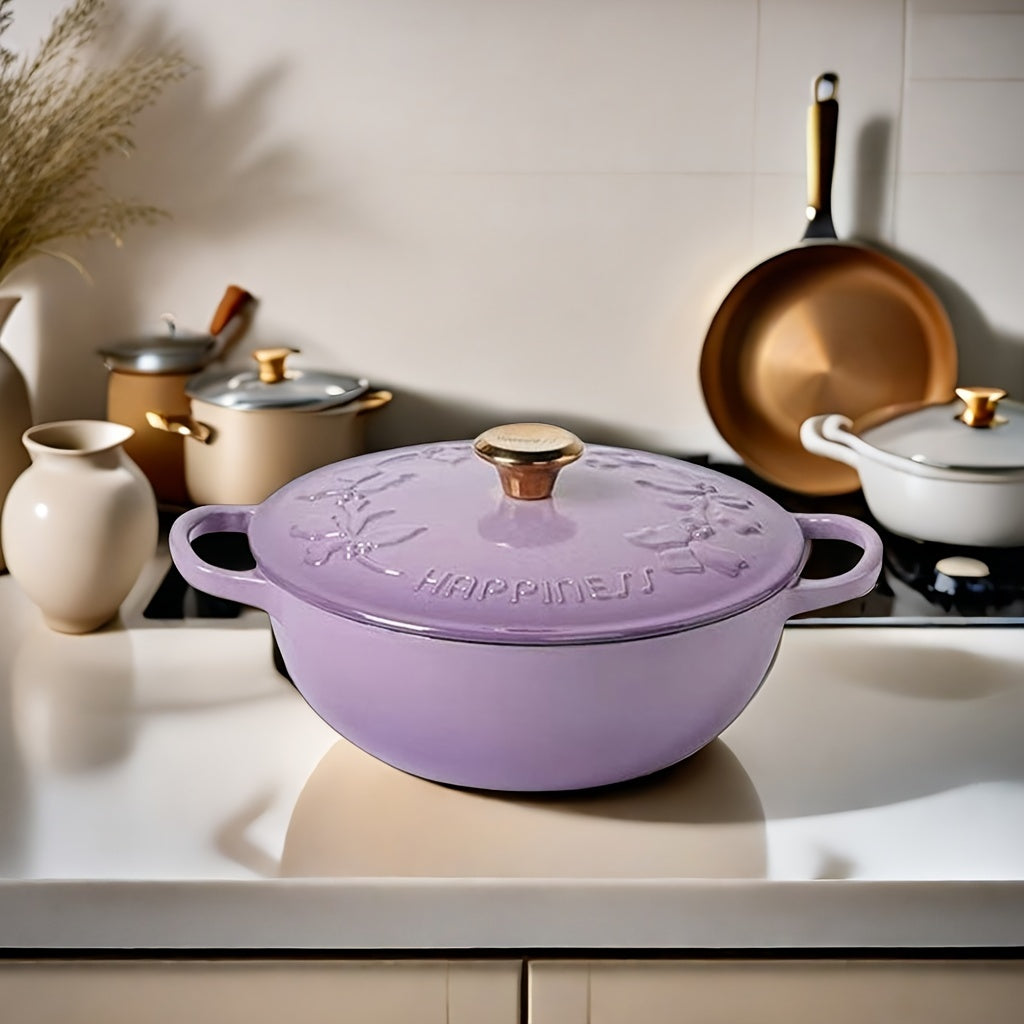 One piece Enamel Cast Iron Dutch Oven, Suitable for use on Electric, Ceramic, Gas, and Induction Stove, Ideal for cooking Stews, Broths, Rice, and various Dishes, Essential Kitchen Cookware Pot.