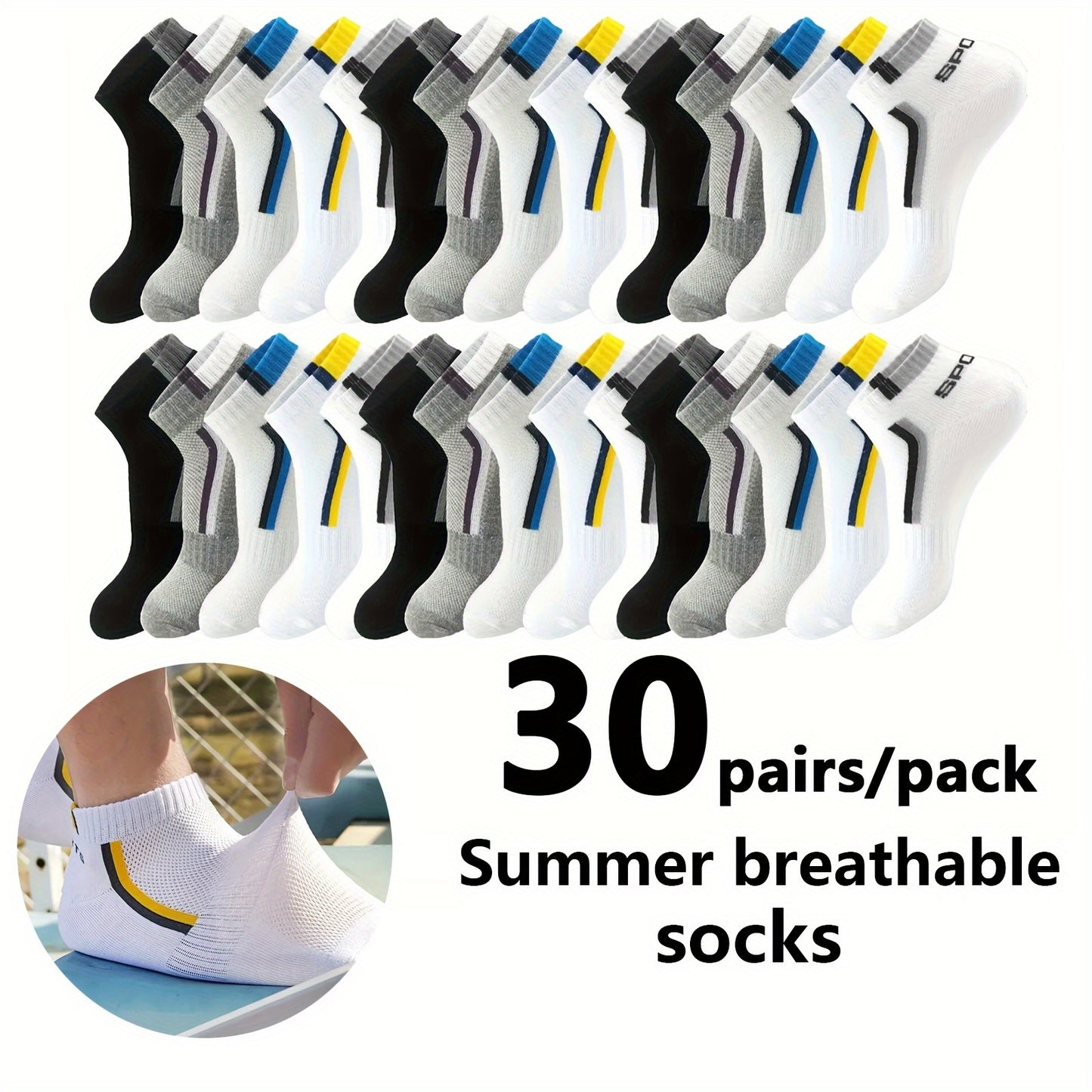 Spring/Summer Thin Breathable Men's Short Socks in 10/20/30 Pairs, Comfortable for Casual Travel