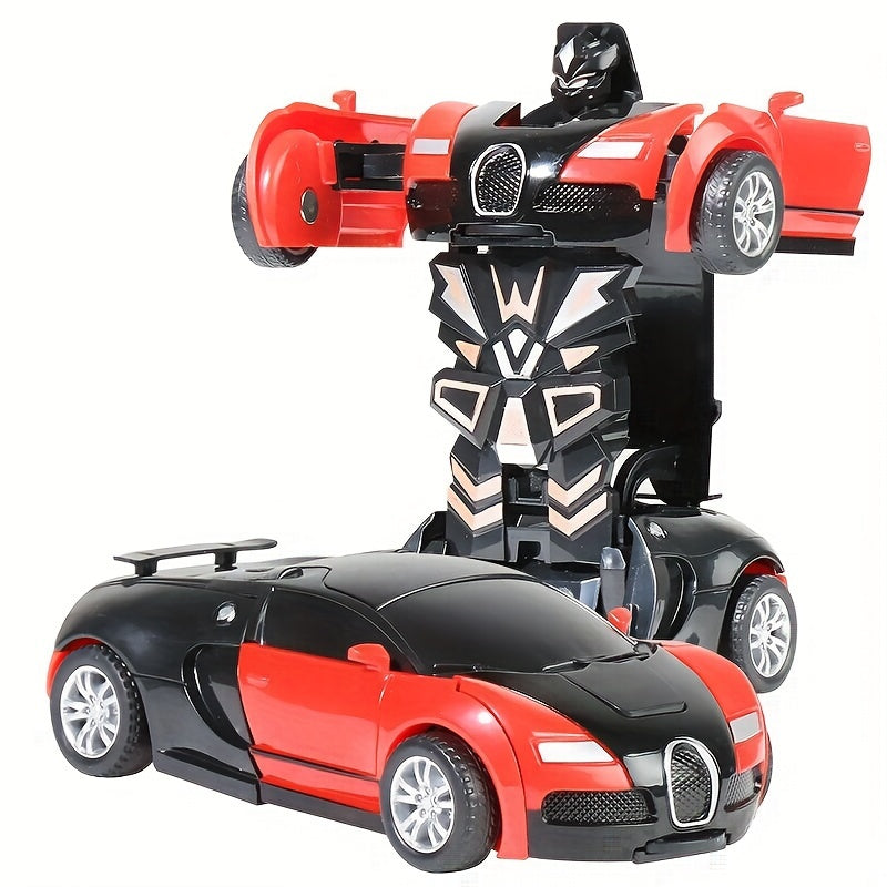 1pc Transforming Toy Car transforms into a robot car model upon impact, no batteries needed.