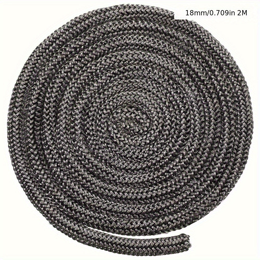 Fireplace wood stove door seal made of high-temperature resistant borosilicate glass fiber rope gasket. This black fireproof sealing tape is 18mm/20mm in width and 2m in length, perfect for thermal seal and smoke containment.