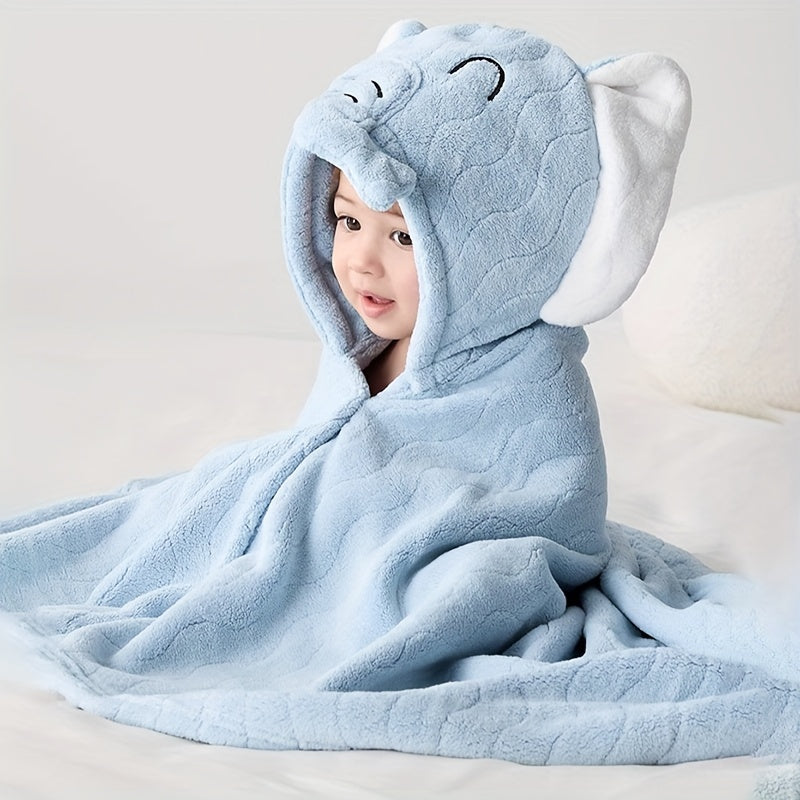 Hooded Bath Towel featuring 3D Animal Cartoon Design, Made with Super Absorbent and Soft Breathable Polyester. Quick Dry, Machine Washable, and Fade Resistant Knit Fabric in Blue Color. Comes in a Set of 1 Piece.