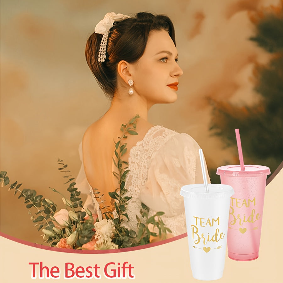 10 24oz Bachelorette Party Tumblers with Lids and Straws, perfect for bridesmaids and bridal party gifts at weddings.