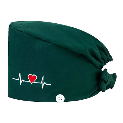 Women's embroidered heart pattern beanie cap made of 100% polyester with breathable, inelastic design. Features sweat-absorbent lining, dust-proof material, and adjustable elastic band.