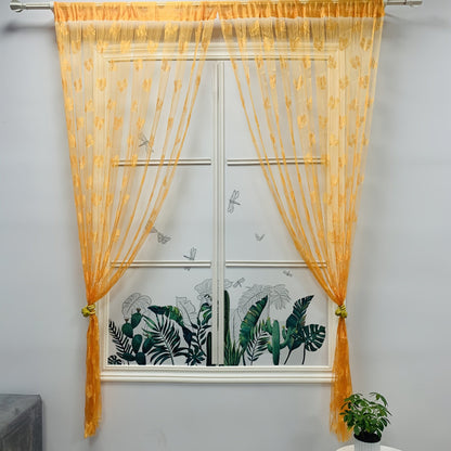 Stunning Sheer Curtain featuring a Vibrant Orange-Yellow Butterfly & Floral Pattern - Made from Durable Lightweight Polyester, with a Convenient Rod Pocket Design perfect for Living Rooms, Weddings, and Hotels - Simple to Clean, Ideal for All Seasons, a