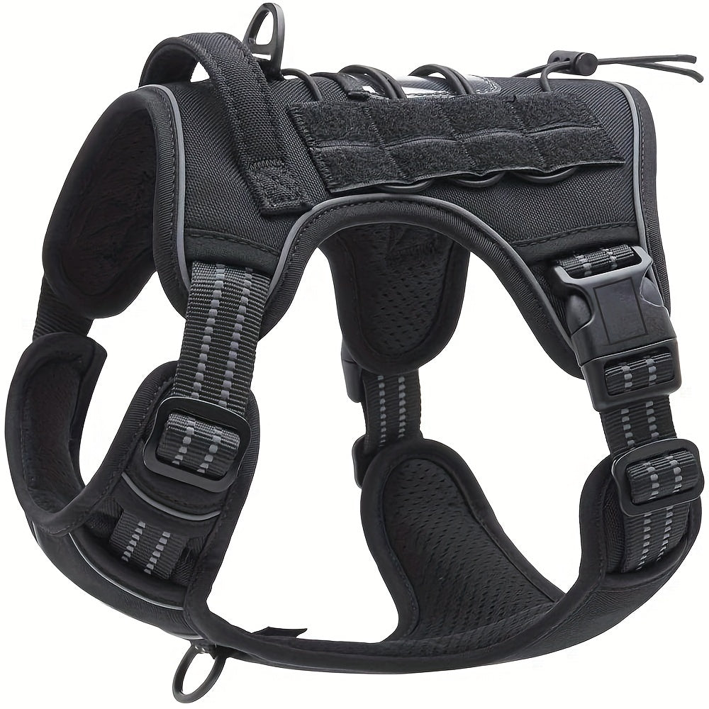 Reflective chest strap for medium to large dogs with adjustable vest and handle, suitable for bulldogs. Does not include battery.