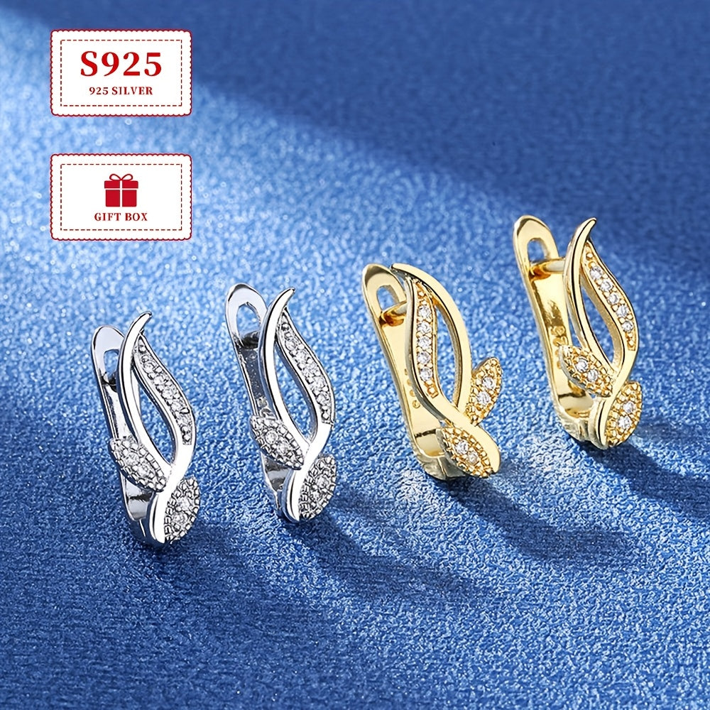 Elegant 925 Sterling Silver Earrings featuring Small Zirconia Grass design, perfect for both daily wear and special occasions. Weighs approximately 3.1 grams.