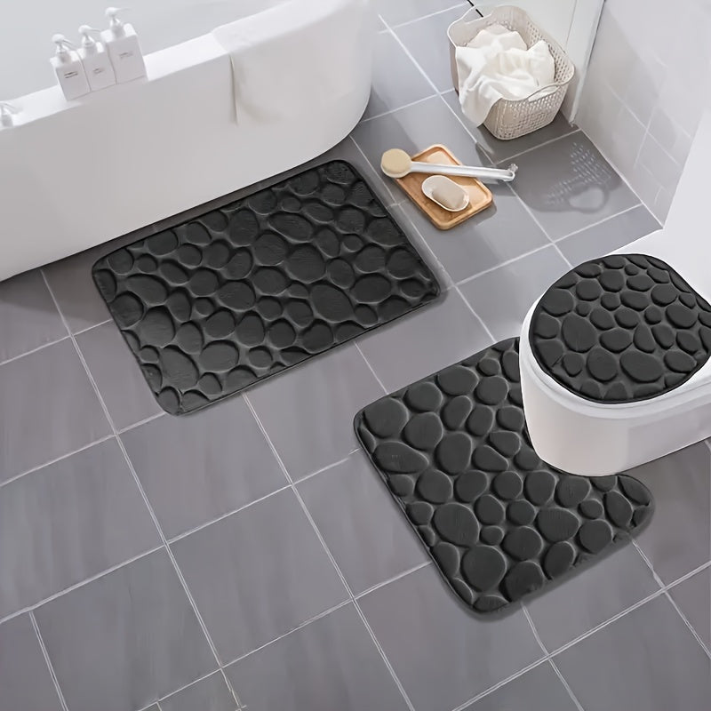 Bath Mat Set with Geometric Pattern, Soft and Absorbent, Non-Slip, Machine Washable, Polyester Material, for Bathroom.