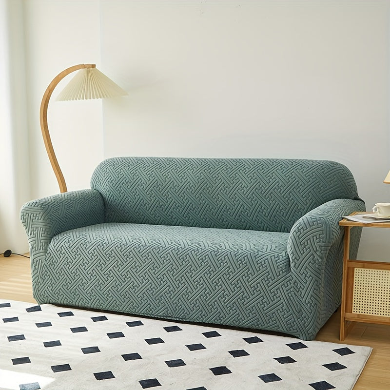 Universal sofa slipcover protects furniture in any room.