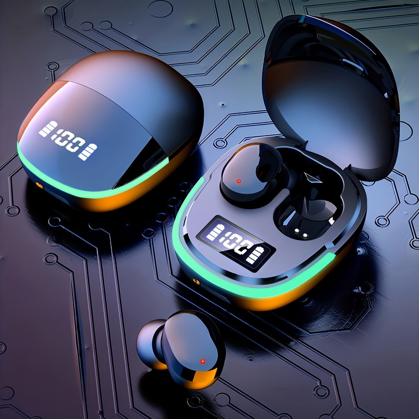 2024 Sleek Wireless Earbuds with LED Display, Touch Control, and In-Ear TWS design for Gaming & Sports; iOS/Android compatible with USB-C Charging Case.