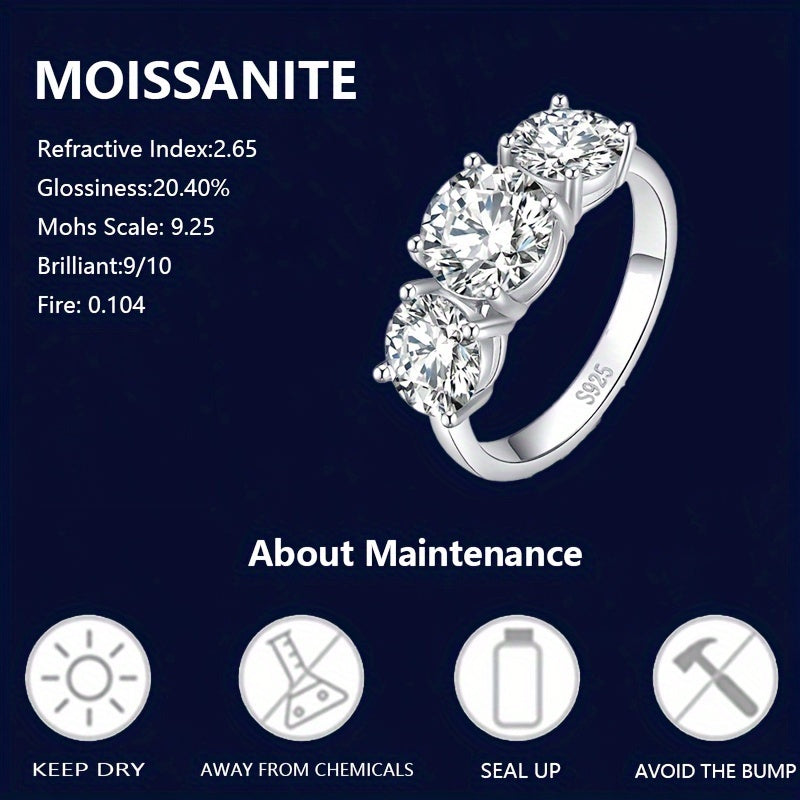 High quality Christmas gift for your lady - 925 Sterling Silver Promise Ring with 2/4ct Moissanite, perfect for engagement or wedding. Includes gift box.