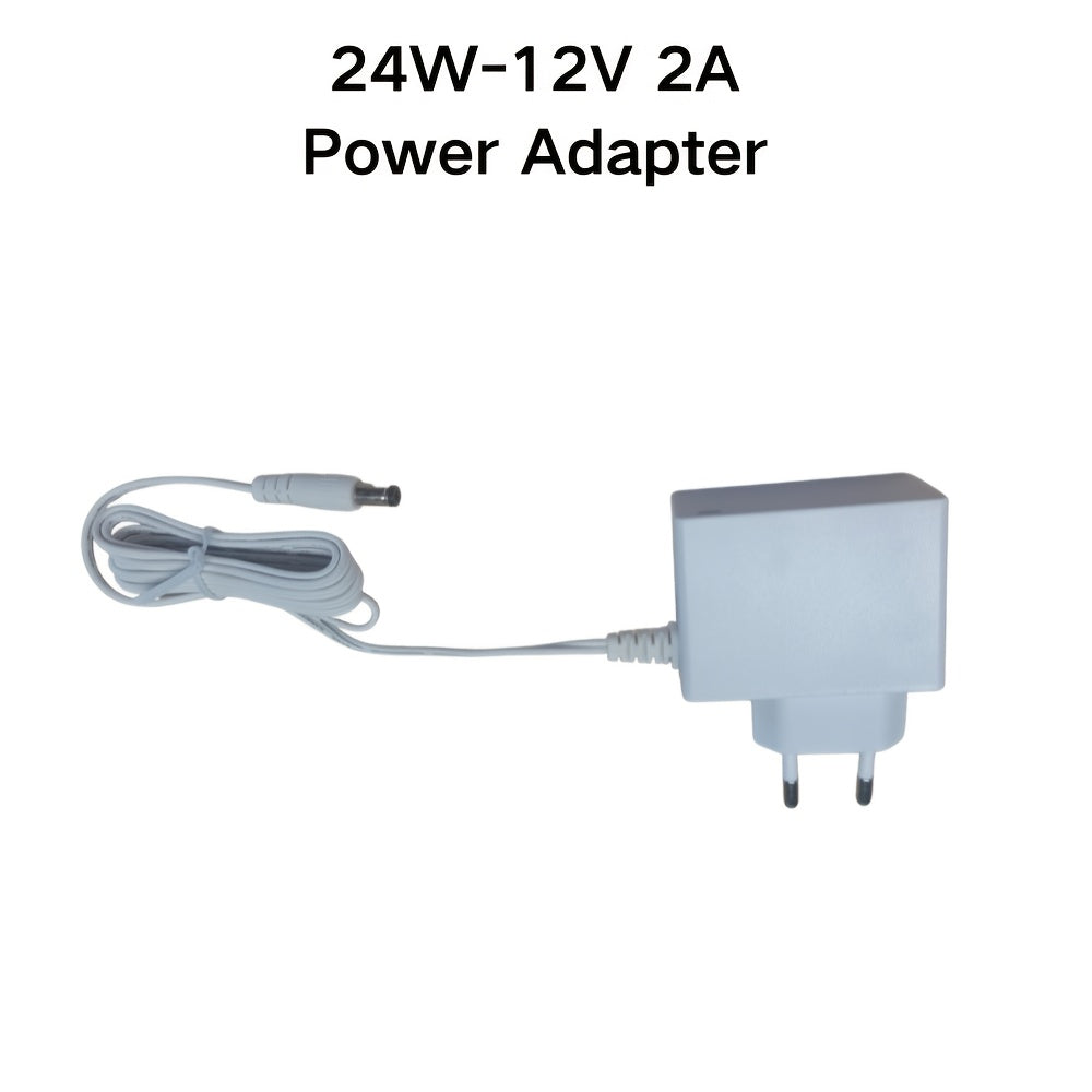 12V power adapter with various amp options, also compatible with 5V and 9V devices. Suitable for LED light strips, security cameras, routers, and speakers.