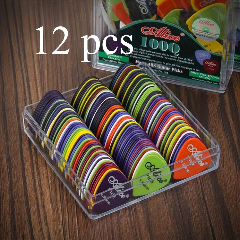 12pcs Premium Guitar Pick Set for Acoustic, Electric & Bass - Durable ABS Material, Assorted Thicknesses 0.58-1.5mm