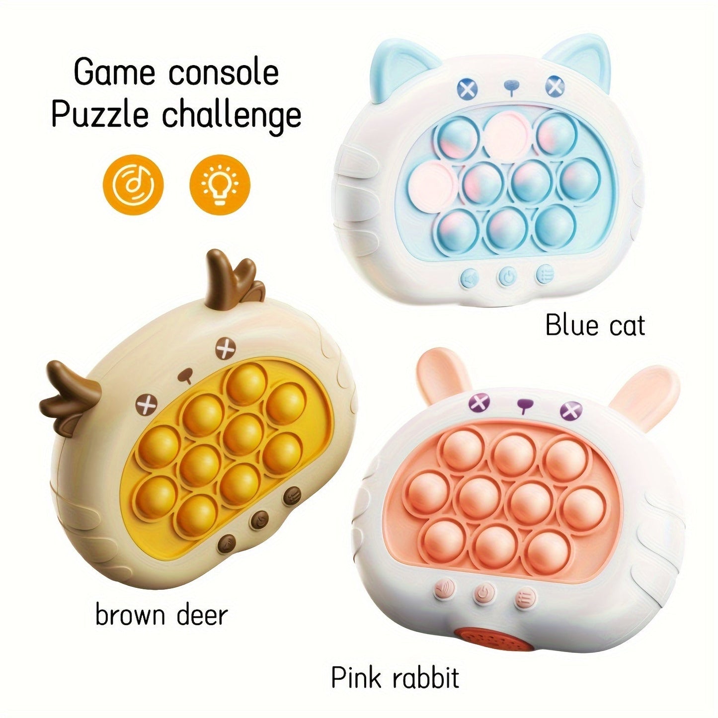 Try our Quick Push Game Console for on-the-go fun! Simply press play and watch as the ground mouse scurries around to keep your focus sharp. This toy is great for training, decompressing, and providing educational entertainment. (Batteries not included)