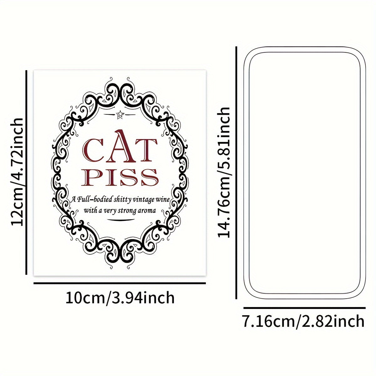 6 Cat Piss Champagne Bottle Labels - Funny Christmas & Birthday Stickers, Waterproof Vinyl, Black/White with Ornament Design - Great for Holiday Parties & Gifts.