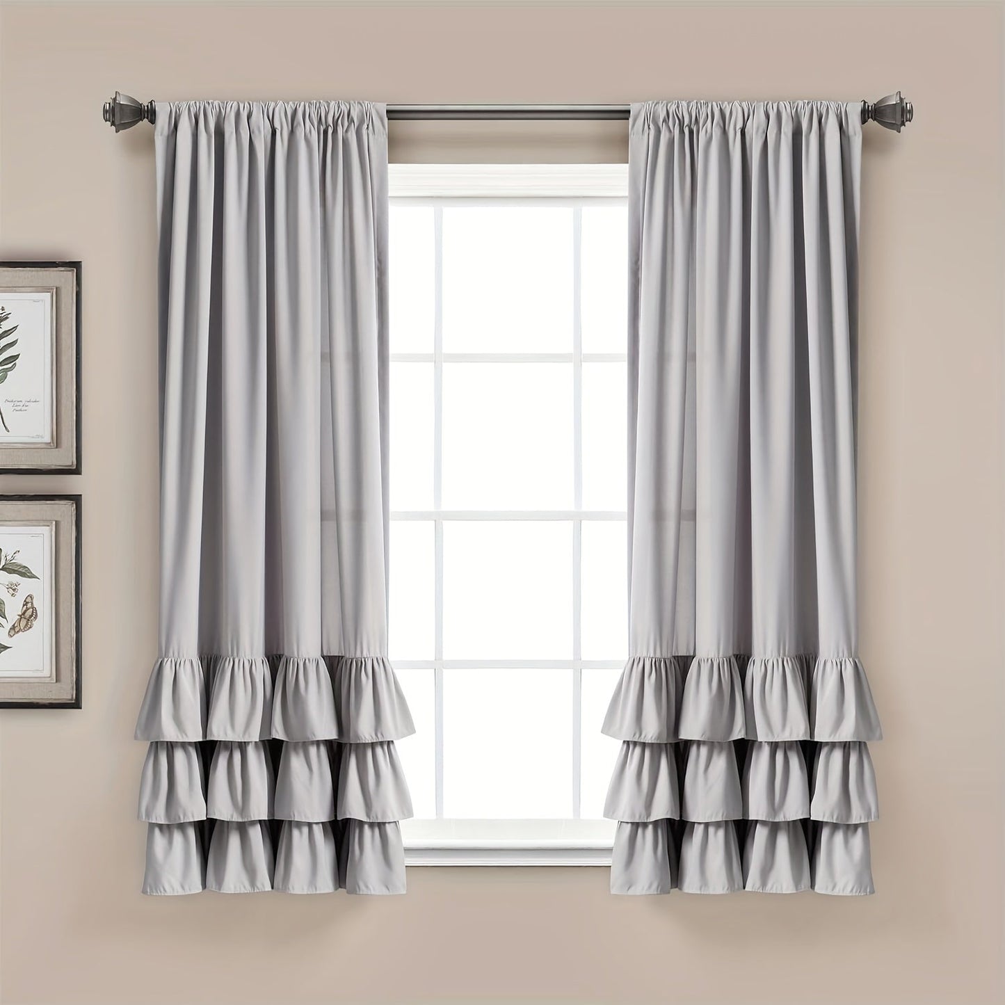 Two heavy-duty pleated lace window curtains for living room decoration. Each curtain measures 132.08cm wide by 213.36cm tall.